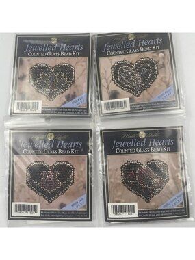 Mill Hill Counted Glass Bead Kit Jewelled Hearts 1.75”x2” Lot Of 4  Vintage 1992